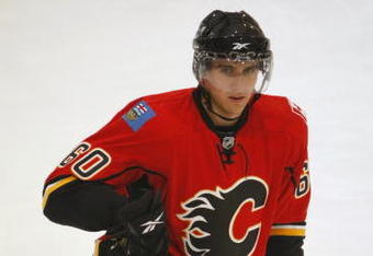 MISSISSAUGA, CANADA - AUGUST 26:  Mikael Backlund #60 of the Calgary Flames skates during the Upper Deck NHL Rookie Debut on August 26, 2009 at the Hershey Centre in Mississauga, Ontario.  (Photo By Dave Sandford/Getty Images)