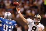 NEW ORLEANS - SEPTEMBER 13:  Quarterback Drew Brees #9 of the New Orleans Saints throws a pass against the Detroit Lions at the Louisiana Superdome on September 13, 2009 in New Orleans, Louisiana.  (Photo by Chris Graythen/Getty Images)
