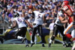 BALTIMORE - SEPTEMBER 13:  Joe Flacco #5 of the Baltimore Ravens passes against the Kansas City Chiefs at M&T Bank Stadium on September 13, 2009 in Baltimore, Maryland. The Ravens defeated the Chiefs 38-24. (Photo by Larry French/Getty Images)