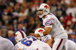FOXBORO, MA - SEPTEMBER 14:  Quarterback Trent Edwards #5 of the Buffalo Bills call out a play during the first quarter of the game against the New England Patriots on September 14, 2009 at Gillette Stadium in Foxboro, Massachusetts. (Photo by Jim Rogash/Getty Images)