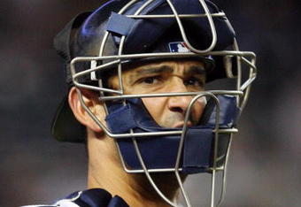 NEW YORK - JUNE 17:  Jorge Posada #20 of the New York Yankees looks on against the Washington Nationals on June 17, 2009 at Yankee Stadium in the Bronx borough of New York City.  (Photo by Jim McIsaac/Getty Images)