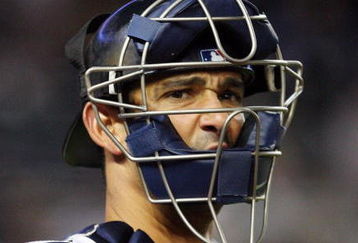 NEW YORK - JUNE 17:  Jorge Posada #20 of the New York Yankees looks on against the Washington Nationals on June 17, 2009 at Yankee Stadium in the Bronx borough of New York City.  (Photo by Jim McIsaac/Getty Images)