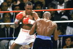 LAS VEGAS - APRIL 6: Sugar Ray Leonard (L) defends against Marvin Hagler(R) in the title for the Middleweight Champion at Caesars Palace on April 6, 1987 in Las Vegas, Nevada. Leonard would win by Split decision. (Photo by Mike Powell/Getty Images)