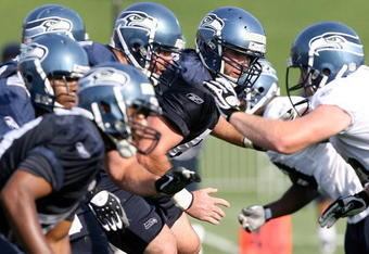 RENTON, WA - JULY 31:  Center Max Unger #60 of the Seattle Seahawks is shown in action during training camp at the Seahawks training facility on July 31, 2009 in Renton, Washington. (Photo by Otto Greule Jr/Getty Images)