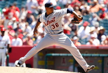 ANAHEIM, CA - AUGUST 26:  Edwin Jackson #36 of the Detroit Tigers pitches against the Los Angeles Angels of Anaheim at Angel Stadium on August 26, 2009 in Anaheim, California.  (Photo by Jeff Gross/Getty Images)