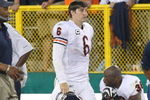 GREEN BAY, WI - SEPTEMBER 13: Jay Cutler #6 of the Chicago Bears walks back to the bench after throwing a career-high 4th interception against the Green Bay Packers on September 13, 2009 at Lambeau Field in Green Bay, Wisconsin. The Packers defeated the Bears 21-15. (Photo by Jonathan Daniel/Getty Images)