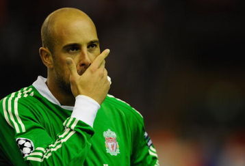 LIVERPOOL, ENGLAND - SEPTEMBER 16:  Pepe Reina of Liverpool looks on prior to the UEFA Champions League Group E match between Liverpool and Debrecen VSC at Anfield on September 16, 2009 in Liverpool, England.  (Photo by Michael Regan/Getty Images)