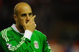 LIVERPOOL, ENGLAND - SEPTEMBER 16:  Pepe Reina of Liverpool looks on prior to the UEFA Champions League Group E match between Liverpool and Debrecen VSC at Anfield on September 16, 2009 in Liverpool, England.  (Photo by Michael Regan/Getty Images)