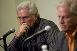 SAN FRANCISCO - SEPTEMBER 21:   San Francisco Giants Senior Vice President and General Manager Brian Sabean (L) and President and Managing General Partner Peter Magowan at a press conference announcing the Giants will not bring Barry Bonds back for the Giants 2008 season September 21, 2007 in San Francisco, California. Barry Bonds played for 15 years with the Giants and became the all-time home run leader after breaking Hank Aaron's record this year. Bonds made no indication in his statement on his website that he would be retiring.  (Photo by David Paul Morris/Getty Images)