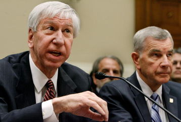 WASHINGTON - FEBRUARY 27:  National Collegiate Athletics Association President Myles Brand (L) and National Federation of State High School Associations Executive Director Robert Kanaby testify before the House Subcommittee on Commerce, Trade and Consumer Protection about the use of illegal performance-enhancing drugs in professional sports on Captiol Hill February 27, 2008 in Washington, DC. The subcommittee also heard testimony from the head of the NFL, NBA, NHL, MLB and their players' unions.  (Photo by Chip Somodevilla/Getty Images)