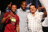 LAS VEGAS - MAY 04:  (L-R) Boxers Shane Mosley, Bernard Hopkins and Roberto Duran pose at the weigh-in for the Floyd Mayweather Jr. and Oscar De La Hoya fight at the MGM Grand Garden Arena May 4, 2007 in Las Vegas, Nevada. Mayweather Jr. will fight De La Hoya for the WBC super welterweight championship at the MGM on May 5, 2007.  (Photo by Al Bello/Getty Images)