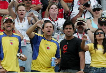 INDIANAPOLIS, IN - JUNE 19: Race fans vent thier anger at the end of the United States F1 Grand Prix at the Indianapolis Motor Speedway on June 19, 2005 in Indianapolis, Indiana. (Photo by Clive Rose/Getty Images)