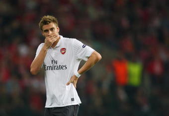 LIEGE, BELGIUM - SEPTEMBER 16:  Nicklas Bendtner of Arsenal looks on during the UEFA Champions League Group H match between Standard Liege and Arsenal at the Sclessin Stadium on September 16, 2009 in Liege, Belgium.  (Photo by Jamie McDonald/Getty Images)