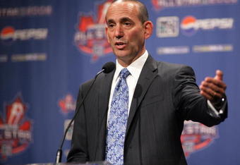 TORONTO - JULY 23:  MLS Commissioner Don Garber speaks during his state of the league press conference at the Liberty Grand on July 23, 2008 in Toronto, Canada.  (Photo by Dave Sandford/Getty Images for the MLS)