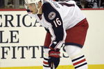 PITTSBURGH, PA - SEPTEMBER 15:  Derick Brassard #16 of the Columbus Blue Jackets gets ready for the face off against the Pittsburgh Penguins at Mellon Arena on September 15, 2009 in Pittsburgh, Pennsylvania.  (Photo by Justin K. Aller/Getty Images)
