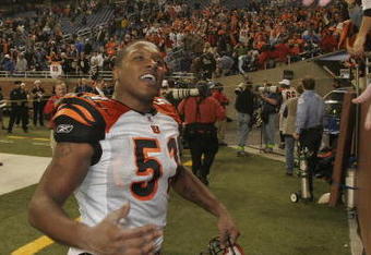 DETROIT - DECEMBER 18:  Odell Thurman #51 of the Cincinnati Bengals celebrates against the Detroit Lions after an NFL game at Ford Field on December 18, 2005 in Detroit, Michigan.  The Bengals won the game, 41-17, clinching the AFC North Championship.  (Photo by Tom Pidgeon/Getty Images)