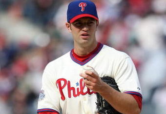 PHILADELPHIA - APRIL 08:  J.A. Happ #43 of the Philadelphia Phillies pitches against the Atlanta Braves at Citizens Bank Park on April 8, 2009 in Philadelphia, Pennsylvania.  (Photo by Nick Laham/Getty Images)