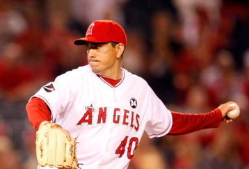 ANAHEIM, CA - AUGUST 10:  Brian Fuentes #40 of the Los Angeles Angels of Anaheim pitches against the Tampa Bay Rays at Angel Stadium on August 10, 2009 in Anaheim, California.  (Photo by Jeff Gross/Getty Images)