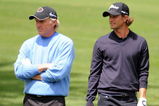 AUGUSTA, GA - APRIL 07:  Greg Norman and Adam Scott of Australia walks across a fairway during a practice round prior to the 2009 Masters Tournament at Augusta National Golf Club on April 7, 2009 in Augusta, Georgia.  (Photo by Harry How/Getty Images)