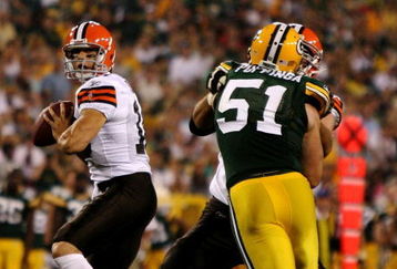 GREEN BAY, WI - AUGUST 15:  Quarterback Brady Quinn #10 of the Cleveland Browns passes the ball against the Green Bay Packers during the preseason game at Lambeau Field on August 15, 2009 in Green Bay, Wisconsin.  (Photo by Jonathan Daniel/Getty Images)