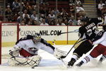 PITTSBURGH, PA - SEPTEMBER 15:  Chris Conner #23 of the Pittsburgh Penguins takes a shot on Mathieu Garon #32 of the Columbus Blue Jackets in the second period at Mellon Arena on September 15, 2009 in Pittsburgh, Pennsylvania.  (Photo by Justin K. Aller/Getty Images)
