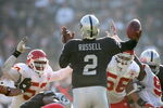 OAKLAND, CA - NOVEMBER 30:  Quarterback JaMarcus Russell #2 of the Oakland Raiders is rushed as he looks to pass the ball against the Kansas City Chiefs during an NFL game on November 30, 2008 at the Oakland-Alameda County Coliseum in Oakland, California. (Photo by Jed Jacobsohn/Getty Images)