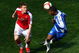 WIGAN, ENGLAND - APRIL 11: Nicklas Bendtner of Arsenal battles with Titus Bramble of Wigan during the Barclays Premier League match between Wigan Athletic and Arsenal at The JJB Stadium on April 11, 2009 in Wigan, England.  (Photo by Laurence Griffiths/Getty Images)