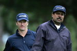 QUINTA DA MARINHA, PORTUGAL - MAY 9: Laureus Academy Members Steve Waugh and Kapil Dev (R) look down the fairway as they attends the Laureus golf challenge at the Oitavis Golf Club May 9, 2004 in Quinta Da Marinha, Portugal. (Photo by David Cannon/Getty Images for Laureus)