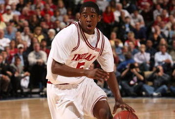 INDIANAPOLIS - MARCH 14:  Jordan Crawford #5 of the Indiana Hoosiers drives against the Minnesota Golden Gophers during the Big Ten Men's Basketball Tournament at Conseco Fieldhouse on March 14, 2008 in Indianapolis, Indiana.  (Photo by Jonathan Daniel/Getty Images)