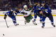 ST. LOUIS, MO. - SEPTEMBER 15: Jamie Fraser #39 of the Minnesota Wild is looks to control the puck against Patrik Berglund #21, Andy McDonald #10 and Steve Wagner #49 all of the St. Louis Blues at the Scottrade Center on September 15, 2009 in St. Louis, Missouri. (Photo by Dilip Vishwanat/Getty Images)