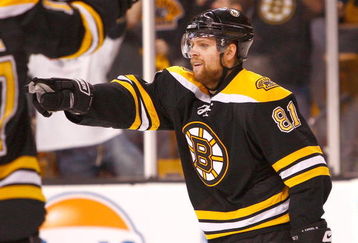 BOSTON - MAY 10: Phil Kessel #81of the Boston Bruins celebrates his goal against the Carolina Hurricanes during Game Five of the Eastern Conference Semifinal Round of the 2009 Stanley Cup Playoffs on May 10, 2009 at the TD Banknorth Garden in Boston, Massachusetts. (Photo by Jim Rogash/Getty Images)