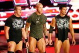 LAS VEGAS - AUGUST 24:  (L-R) Wrestlers Ted DiBiase, Randy Orton and Cody Rhodes appear during the WWE Monday Night Raw show at the Thomas & Mack Center August 24, 2009 in Las Vegas, Nevada.  (Photo by Ethan Miller/Getty Images)
