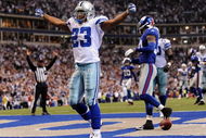 IRVING, TX - DECEMBER 14:  Running back Tashard Choice #23 of the Dallas Cowboys celebrates his touchdown against the New York Giants in the fourth quarter at Texas Stadium on December 14, 2008 in Irving, Texas.  (Photo by Ronald Martinez/Getty Images)
