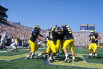 19 Sep 1998:  General view of the Michigan Wolverines celebrating during the game against the Eastern Michigan Eagles at the Michigan Stadium in Ann Arbor, Michigan. The Wolverines defeated the Eagles 59-20. Mandatory Credit: Tim Brokema  /Allsport