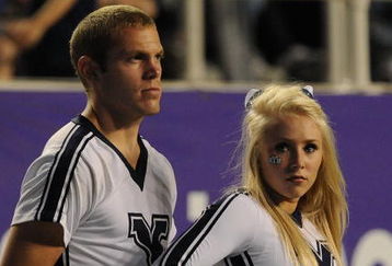 FORT WORTH, TX - OCTOBER 16:  BYU Cougars cheerleaders during play against the TCU Horned Frogs at Amon G. Carter Stadium on October 16, 2008 in Fort Worth, Texas.  (Photo by Ronald Martinez/Getty Images)