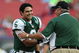 EAST RUTHERFORD, NJ - AUGUST 14: Mark Sanchez #6 of the New York Jets shakes hands with head coach Rex Ryan prior to the preseason game against the St. Louis Rams at Giants Stadium on August 14, 2009 in East Rutherford, New Jersey. (Photo by Nick Laham/Getty Images)