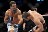 DALLAS - SEPTEMBER 19:  UFC fighter Vitor Belfort  (L) battles UFC fighter Rich Franklin (R) during their Catch weight bout at UFC 103: Franklin vs. Belfort at the American Airlines Center on September 19, 2009 in Dallas, Texas.  (Photo by Jon Kopaloff/Getty Images)