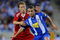 BARCELONA, SPAIN - AUGUST 02:  Ivan Vallejo (R) of Espanyol duels for the ball with  Lucas Leiva of Liverpool during the pre-season friendly match between Espanyol and Liverpool at the Nuevo Estadio de Cornella-El Prat on August 2, 2009 in Barcelona, Spain. Espanyol won the match 3-0.  (Photo by Jasper Juinen/Getty Images)