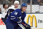 TORONTO - APRIL 8: Matt Stajan #14 of the Toronto Maple Leafs skates against the Buffalo Sabres during their NHL game at the Air Canada Centre on April 8, 2009 in Toronto, Ontario. (Photo by: Dave Sandford/Getty Images)