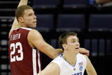 MEMPHIS, TN - MARCH 29:  Blake Griffin #23 of the Oklahoma Sooners posts up Tyler Hansbrough #50 of the North Carolina Tar Heels in the second half during the NCAA Men's Basketball Tournament South Regional Final at the FedExForum on March 29, 2009 in Memphis, Tennessee.  (Photo by Joe Murphy/Getty Images)