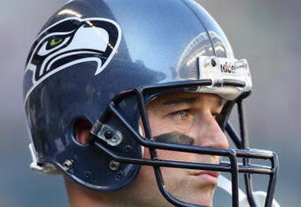 SEATTLE - SEPTEMBER 14:  Quarterback Matt Hasselbeck #8 of the Seattle Seahawks watches the action from the sidelines during the game against the San Francisco 49ers on September 14, 2008 at Qwest Field in Seattle Washington. (Photo by Otto Greule Jr/Getty Images) 