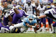 CHAPEL HILL, NC - SEPTEMBER 19:  Erik Highsmith #88 of the North Carolina Tar Heels stretches out for a first down against the East Carolina Pirates at Kenan Stadium on September 19, 2009 in Chapel Hill, North Carolina.  (Photo by Streeter Lecka/Getty Images)
