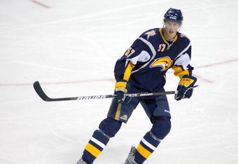 BUFFALO, NY - SEPTEMBER 17: Tyler Myers #57 of the Buffalo Sabres skates against the Washington Capitals during a preseason game at HSBC Arena on September 17, 2009 in Buffalo, New York.  (Photo by Rick Stewart/Getty Images)