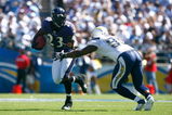 SAN DIEGO , CA - SEPTEMBER 20:  Willis McGahee #23 of the Baltimore Ravens is pursued by Shaun Phillips #95 of the San Diego Chargers for the ball during the first half at Qualcomm Stadium on September 20, 2009 in San Diego, California. The Ravens defeated the Chargers 31-26.  (Photo by Jeff Gross/Getty Images)