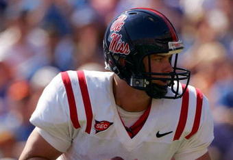 GAINESVILLE, FL - SEPTEMBER 27:  Quarterback Jevan Snead #4 of the Ole Miss Rebels looks to throw a pass in a game against the Florida Gators at Ben Hill Griffin Stadium on September 27, 2008 in Gainesville, Florida.  (Photo by Sam Greenwood/Getty Images)
