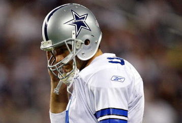 ARLINGTON, TX - SEPTEMBER 20:  Quarterback Tony Romo #9 of the Dallas Cowboys walks off the field during play against the New York Giants at Cowboys Stadium on September 20, 2009 in Arlington, Texas.  (Photo by Ronald Martinez/Getty Images)