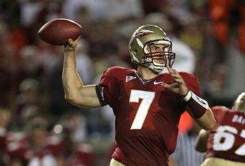 TALLAHASSEE, FL - SEPTEMBER 07:  Quarterback Christian Ponder #7 of the Florida State Seminoles throws a pass against the Miami Hurricanes at Doak Campbell Stadium on September 7, 2009 in Tallahassee, Florida.  (Photo by Doug Benc/Getty Images)