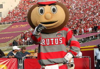 LOS ANGELES, CA - SEPTEMBER 13:  Ohio State mascot Brutus Buckeye poses for a photo prior to the Buckeyes 35-3 loss to the USC Trojans at the Los Angeles Memorial Coliseum on September 13, 2008 in Los Angeles, California.  (Photo by Stephen Dunn/Getty Images)