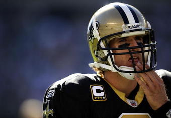 PHILADELPHIA - SEPTEMBER 20:  Drew Brees #9 of the New Orleans Saints stands during a timeout during a game against the Philadelphia Eagles at Lincoln Financial Field on September 20, 2009 in Philadelphia, Pennsylvania.  (Photo by Jeff Zelevansky/Getty Images)