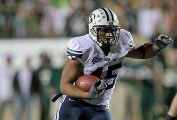FORT COLLINS, CO - NOVEMBER 01:  Harvey Unga #45 of the Brigham Young Cougars rushes against the Colorado State Rams at Sonny Lubick Field at Hughes Stadium on November 1, 2008 in Fort Collins, Colorado. BYU defeated CSU 45-52.  (Photo by Doug Pensinger/Getty Images)
